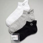 LULULEMON POWER STRIDE SOCKS 3 PAIR LU9CPGS WHTHTRGBLK